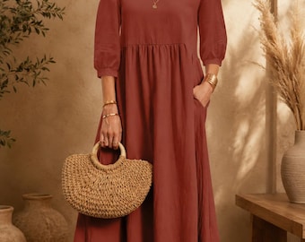 Elegant Relaxed Fit Midi Dress For Casual Everyday Wear