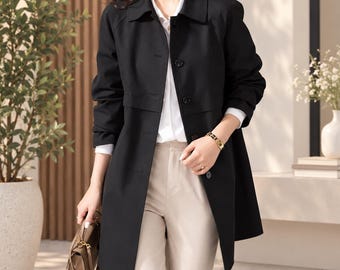 Women’s Long Coat Elegant Casual Button Front Outerwear Jacket
