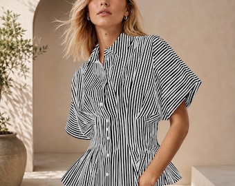 Women's Structured Peplum Shirt Smart Casual Fashion Top