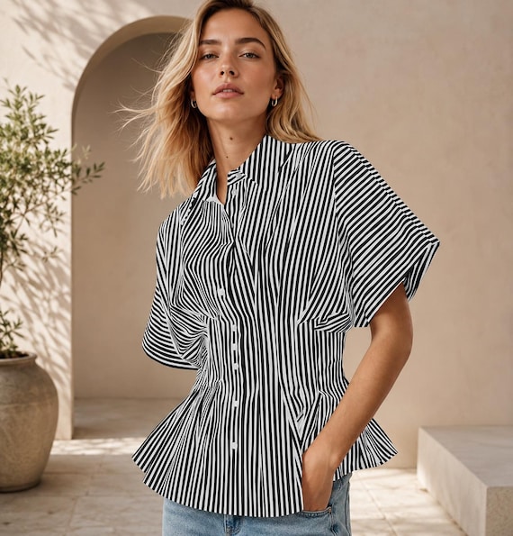 Women's Structured Peplum Shirt Smart Casual Fashion Top