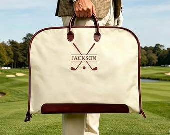 Funda para traje con nombre personalizado, regalo para padrinos de boda, funda para traje con asa de cuero, regalo para el padrino, funda para traje de tela Oxford, funda para ropa para él, propuesta de matrimonio.