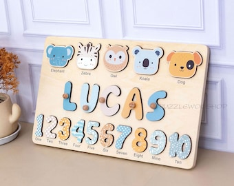 Wooden Busy Board Puzzle, Personalized Name Puzzle Toy,First Christmas 1st Birthday Gift for Baby Girl Boy,Toddler Toys