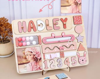 Personalized Name Puzzle, Custom Photo Busy Board, Montessori Toy, Baby Gift
