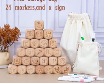 Custom Engraved Wooden Building Blocks,Baby Shower Activity,ABC Blocks,Block Painting Baby Shower