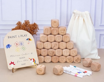 Baby Shower Activity Gift: Personalized Alphabet Blocks,Baby Shower Activity, Laser Engraved beech wood