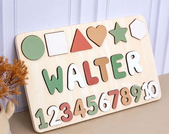 Custom Name Puzzle with Shapes, Personalized Baby Gift, First Birthday Gift, Christmas Present, 0-3 Years Personalized Toy