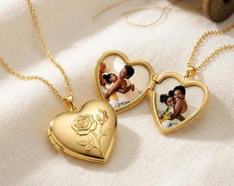 Collar con medallón de fotos NFC personalizado: colgante de corazón con 2 fotos, regalo para guardar recuerdos.