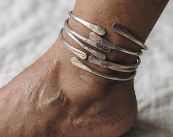 925 Sterling Silver Ankle Cuff Set of 5 | Minimalist Stackable Open Anklets for Women | Adjustable Handmade Foot Jewelry | Gift for Her