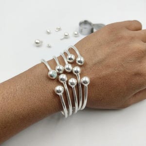 925 Sterling Silver Ball End Hammered Bangle Set, Stacking Silver Cuff Bracelets for Women, Handmade Jewelry Gift for Her