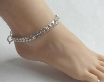 Chunky Silver Chain Anklet for Women | Cuban Link Anklet | Minimalist Statement Ankle Bracelet | Handmade Everyday Jewelry Gift for Her