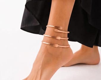 Handmade Solid Copper Anklets Set of 3 | Boho Minimalist Ankle Bracelets | Open Cuff Copper Foot Jewelry | Rustic Everyday Accessory | Gift