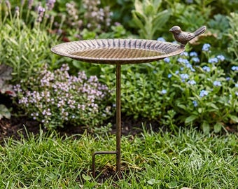 Metalen vogelbad met paal, vintage tuinvogelvoeder, badkom voor buiten, rustiek tuindecor, cadeau vogelliefhebber achtertuin