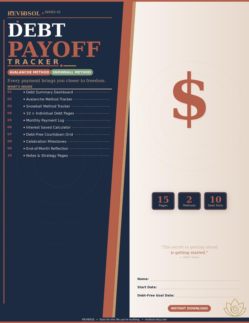 Debt Payoff Tracker Printable PDF | Avalanche & Snowball Method | Debt ...