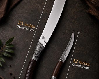 Bowie knivset för jakt, handgjort, D2 stål Tapanga machete par med trähandtag, camping- och utomhusgåva