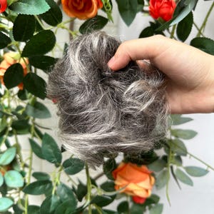Real Human Hair Messy Bun Extension, Salt Pepper Grey Scrunchie Hairpiece