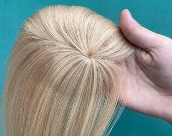 Echthaar Topper, Platin Asch Blond Clip-In Haarteil für dünner werdendes Haar