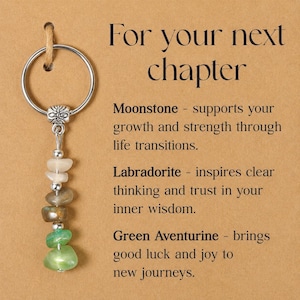 Handmade Natural Stone Keychain | Moonstone, Labradorite,Green Aventurine | Inspirational Gift for Life Transitions & Good Luck