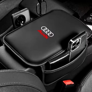 Audi Leather Center Console Armrest Pad, Rings Cushion Box Cover Storage Pocket