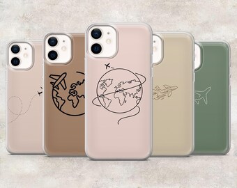 Travel Phone Case Line Art Traveling Cover for iPhone 17Pro 16 15, 14, 13, 12, Samsung S26, S25, S24, S23Fe, A16, A56, Pixel 10, 9Pro
