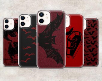 Bat Phone Case Gothic Bat Pattern Cover for iPhone 17Pro, 16, 15, 14, 13, 12, Samsung S26, S25, S24, S23Fe, A16, A56, Pixel 10, 9Pro