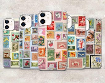 Retro Stamp Phone Case Stamps Stamped Cover for iPhone 17Pro, 16, 15, 14, 13, 12, Samsung S26, S25, S24, S23Fe, A16, A56, Pixel 10, 9Pro