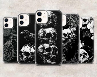 Grunge Phone Case Skull Skeleton Cover for iPhone 17Pro, 16, 15, 14, 13, 12, Samsung S26, S25, S24, S23Fe, A16, A56, Pixel 10, 9Pro