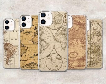 World Map Phone Case Vintage Map Pirate Cover for iPhone 17Pro, 16, 15, 14, 13, 12, Samsung S26, S25, S24, S23Fe, A16, A56, Pixel 10, 9Pro