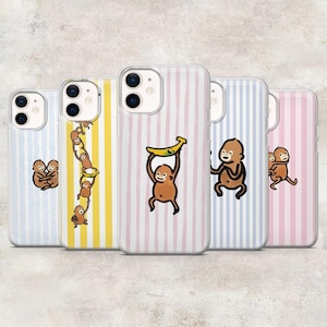 Sött apa-skal med banan och apa för iPhone 17Pro, 16, 15, 14, 13, 12, Samsung S26, S25, S24, S23Fe, A16, A56, Pixel 10, 9Pro