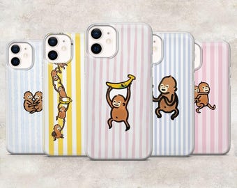 Cute Monkey Case Monkey Banana Cover for iPhone 17Pro, 16, 15, 14, 13, 12, Samsung S26, S25, S24, S23Fe, A16, A56, Pixel 10, 9Pro