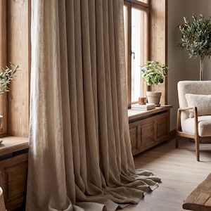 Natural Heavy Linen Curtains, Custom Size European Linen Drapes, Textured Privacy Window Panels, Rustic Modern Decor