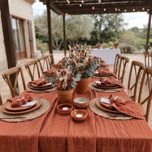 Terrakottalinneduk, höstlig lantlig bordsduk, matduk i anpassad storlek, Thanksgiving Boho bordslinne