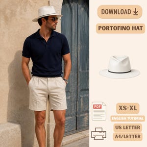 Mönster för syning av Portofino Fedorahatt för män i PDF-format, solhatt med bred brätte XS XL