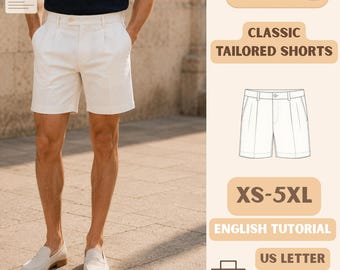 クラシックな仕立てのショートパンツの型紙（PDF）メンズプリーツショートパンツ（XS～5XL）