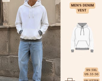 PDF-sömnadsmönster för herrtröja med raglanärm, XS-5XL