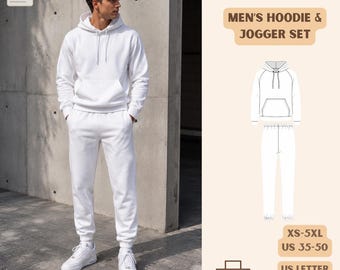 メンズパーカー＆ジョガーパンツセットのPDF型紙（XS～5XL）