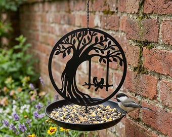 Tree of Life Bird Feeder, Hanging Metal Bird Feeder Tray, Hummingbird Feeding Station, Garden Bird Bath, Outdoor Decor