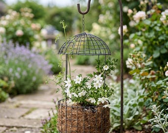 Birdcage Hanging Planter, Rustic Metal Plant Holder, Garden Flower Basket, Vintage Hanging Pot, Outdoor Patio Decor