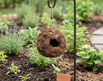 Hanging Woven Bird Nest House Natural Straw Bird Shelter Outdoor Birdhouse Garden Tree Decor Rustic Nest Hut