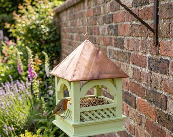 Comedero para pájaros tipo cenador, casita para pájaros colgante, estación de alimentación para aves silvestres al aire libre, decoración rústica para jardín, comedero para pájaros de patio.