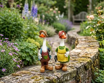Duck Couple Garden Statue, Funny Duck Figurines, Resin Farmhouse Decor, Outdoor Yard Ornament, Pond Patio Decoration