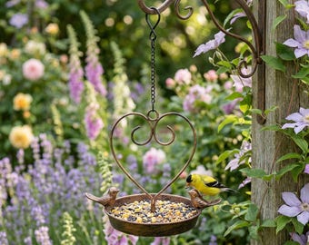 Vintage Hanging Bird Feeder Tray Heart Metal Bird Bath Outdoor Garden Balcony Hanging Bird Feeding Decor