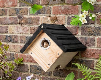 Wooden Hanging Birdhouse for Outdoor Birds, Rustic Sparrow Nest Box, Decorative Garden Bird House, Backyard Wildlife Decor