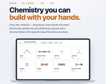 Molecule Builder App for Chemistry Revision | Interactive Bonding, Structures, Flashcards & Quizzes | GCSE A-Level AP IB | Digital Download