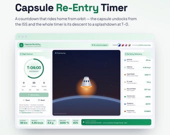 Temporizador de reentrada de naves espaciales / Temporizador para aulas y estudio para estudiantes / Temporizador de amerizaje espacial con telemetría de reentrada en tiempo real / Descarga digital