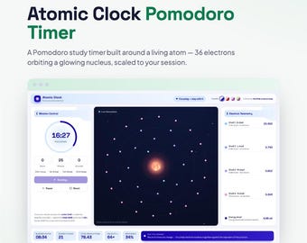 Temporizador de enfoque atómico / Temporizador de estudio Pomodoro modelo Bohr con capas electrónicas en vivo / Herramienta de estudio científico para la educación en el hogar y el aula / Descargar