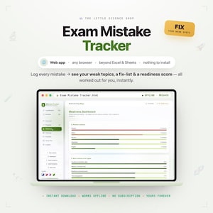 Misstagsspårare för prov | Prestationsanalysator | Repetitionsverktyg för GCSE A-nivå gymnasiet | Hitta svaga ämnen, förväntade betyg | Digital nedladdning