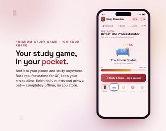Appli pour motiver ses études | Minuteur de mise au point, XP, séries et quêtes pour lycée, collège, GCSE, A-Level, université | Pas d'App Store | Télécharger