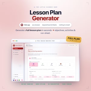 Tutor Lesson Plan Generator | Structured Tutoring Session Builder | Science & Maths Tutors | Warm-Up, Practice, Homework | Download