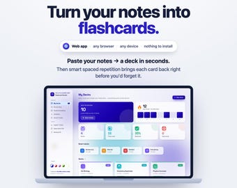 Turn Your Notes Into Flashcards | Paste Notes to Auto-Generate Study Cards + Spaced Repetition Quiz App | Students | Digital Download