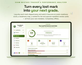 Exam Mistake Tracker | Performance Analyzer | GCSE A-Level High School Revision Tool | Find Weak Topics, Predicted Grades | Digital Download